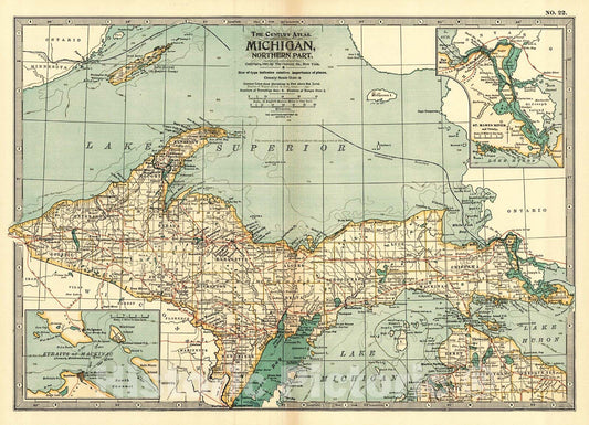 Historic Map : 1899 Michigan- Northern Part : Vintage Wall Art