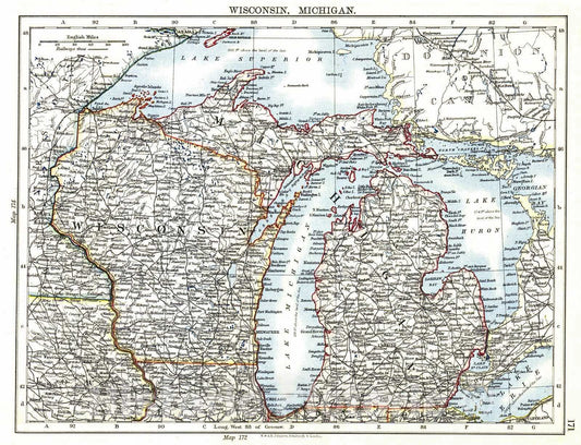 Historic Map : 1901 Wisconsin, Michigan : Vintage Wall Art