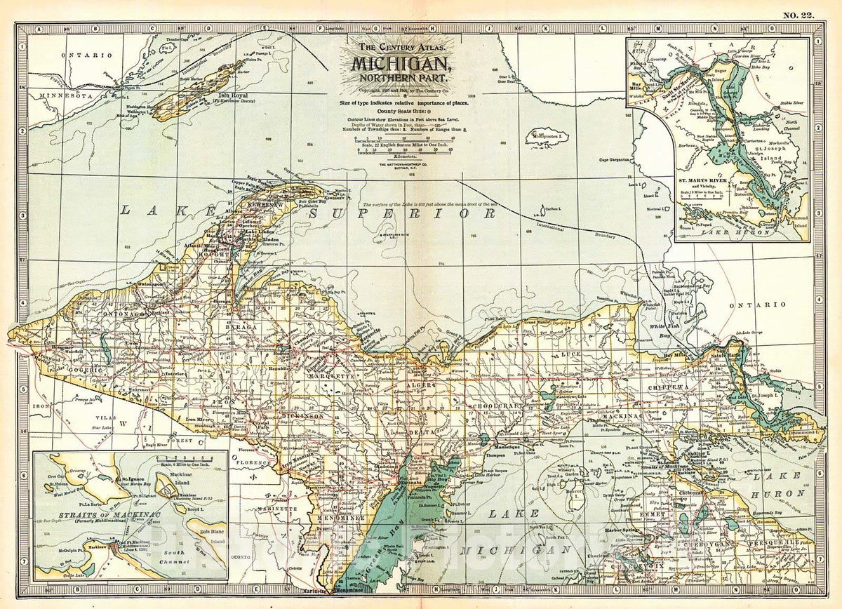 Historic Map : 1902 Michigan - Northern Part : Vintage Wall Art