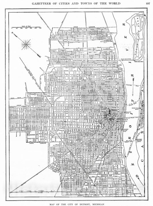 Historic Map : 1909 Map of the City of Detroit, Michigan : Vintage Wall Art