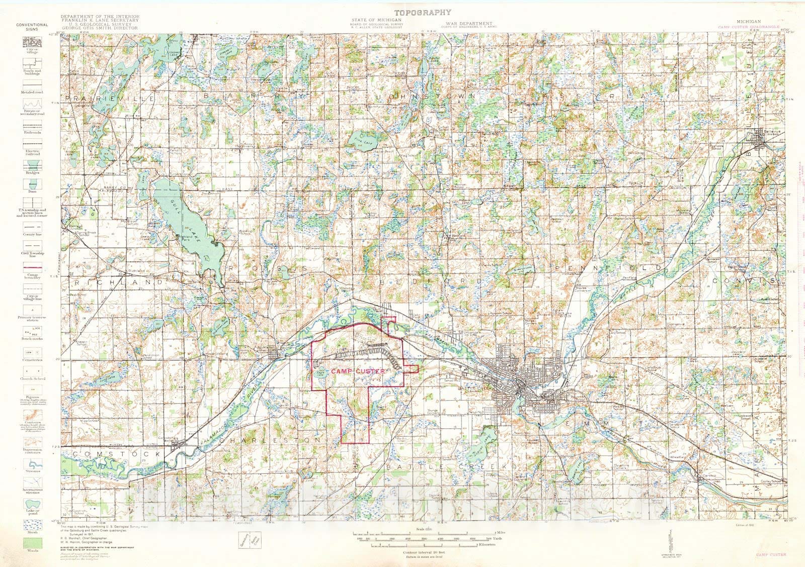 Historic Map : 1918 Camp Custer Quadrangle, Michigan : Vintage Wall Art