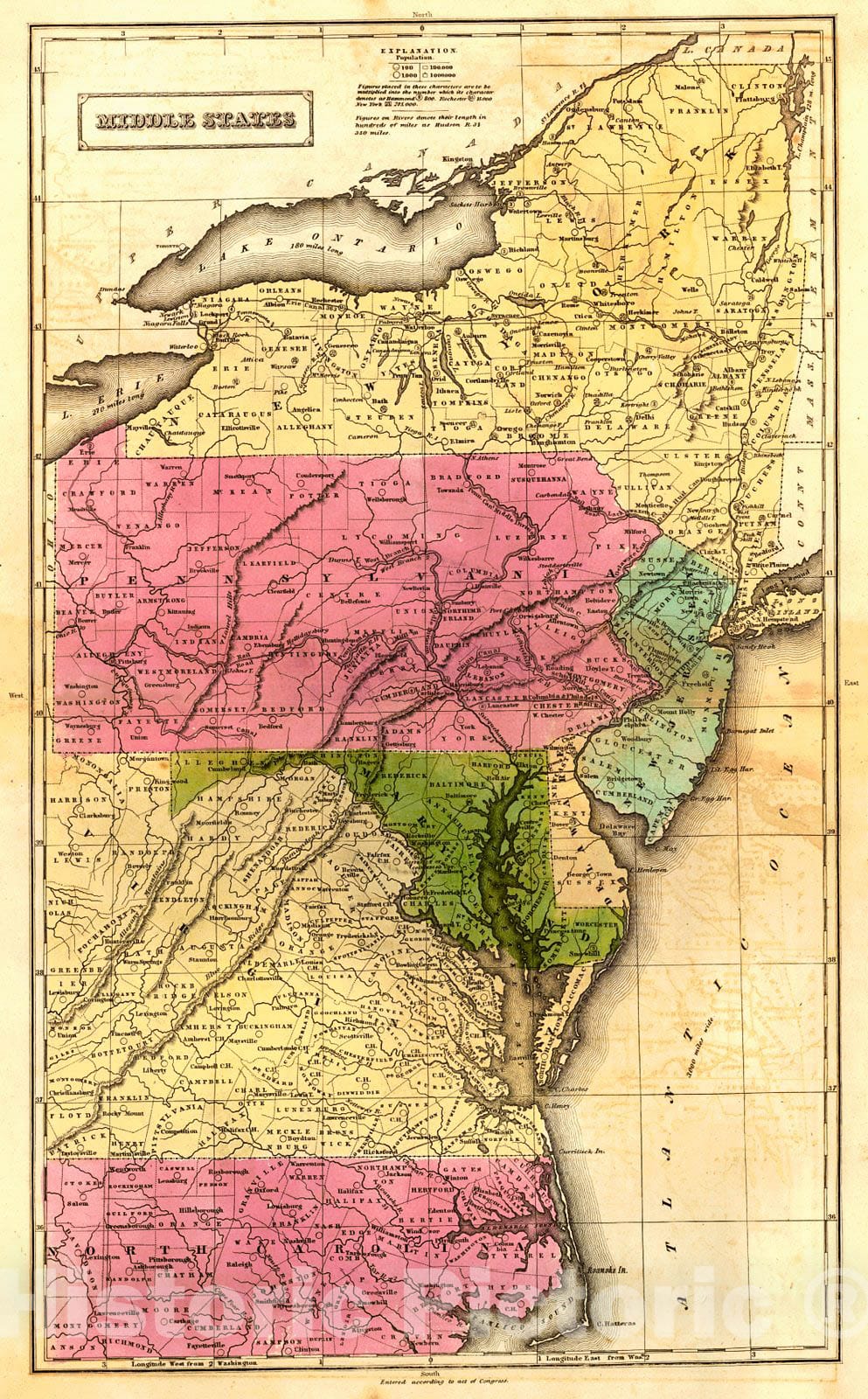 Historic Map : 1837 Middle States : Vintage Wall Art