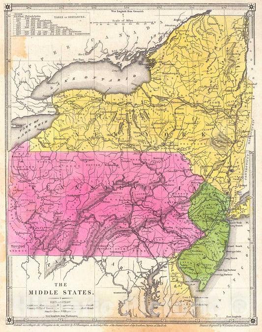 Historic Map : 1838 The Middle States : Vintage Wall Art