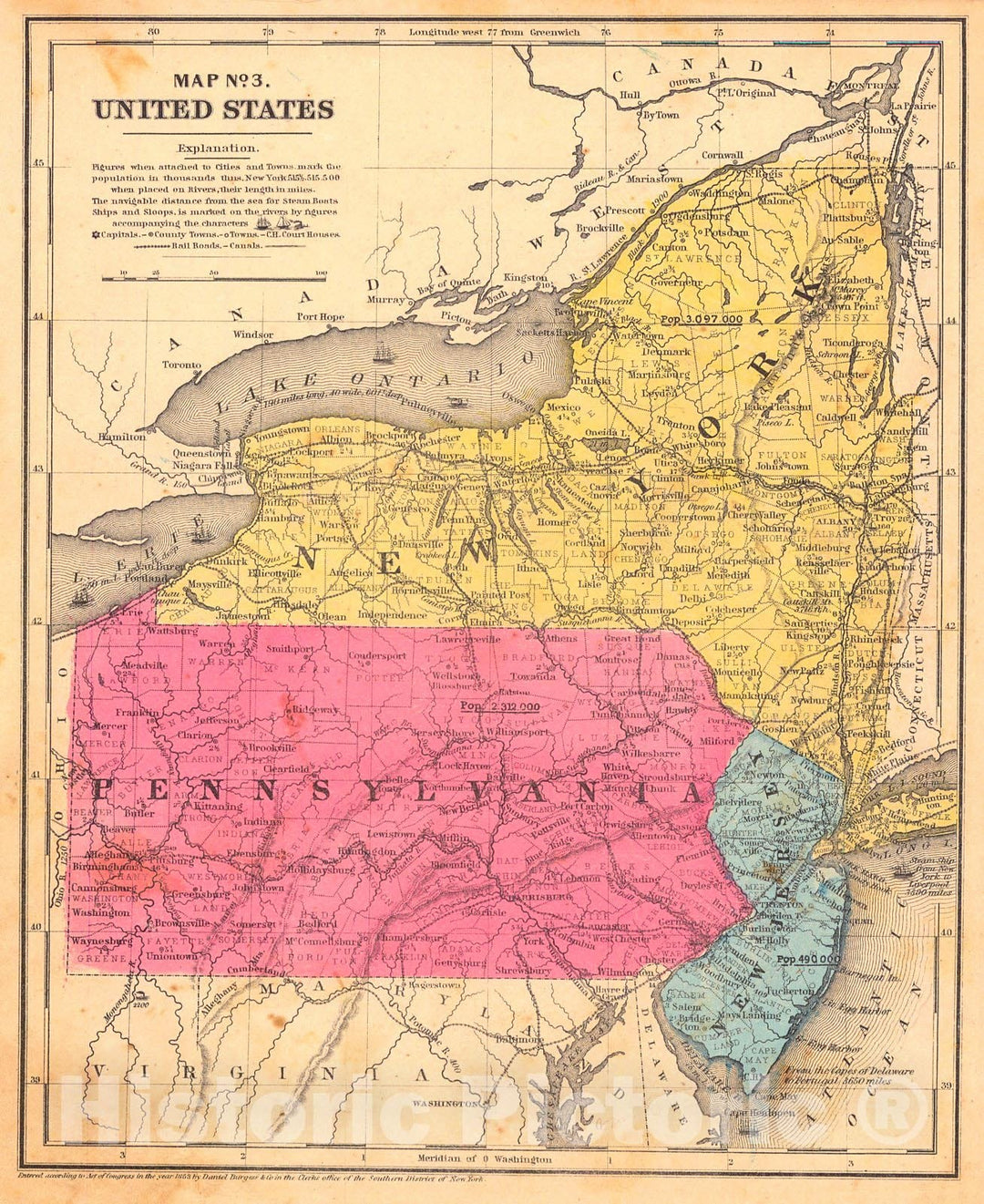 Historic Map : 1854 Map No. 3 United States : Vintage Wall Art