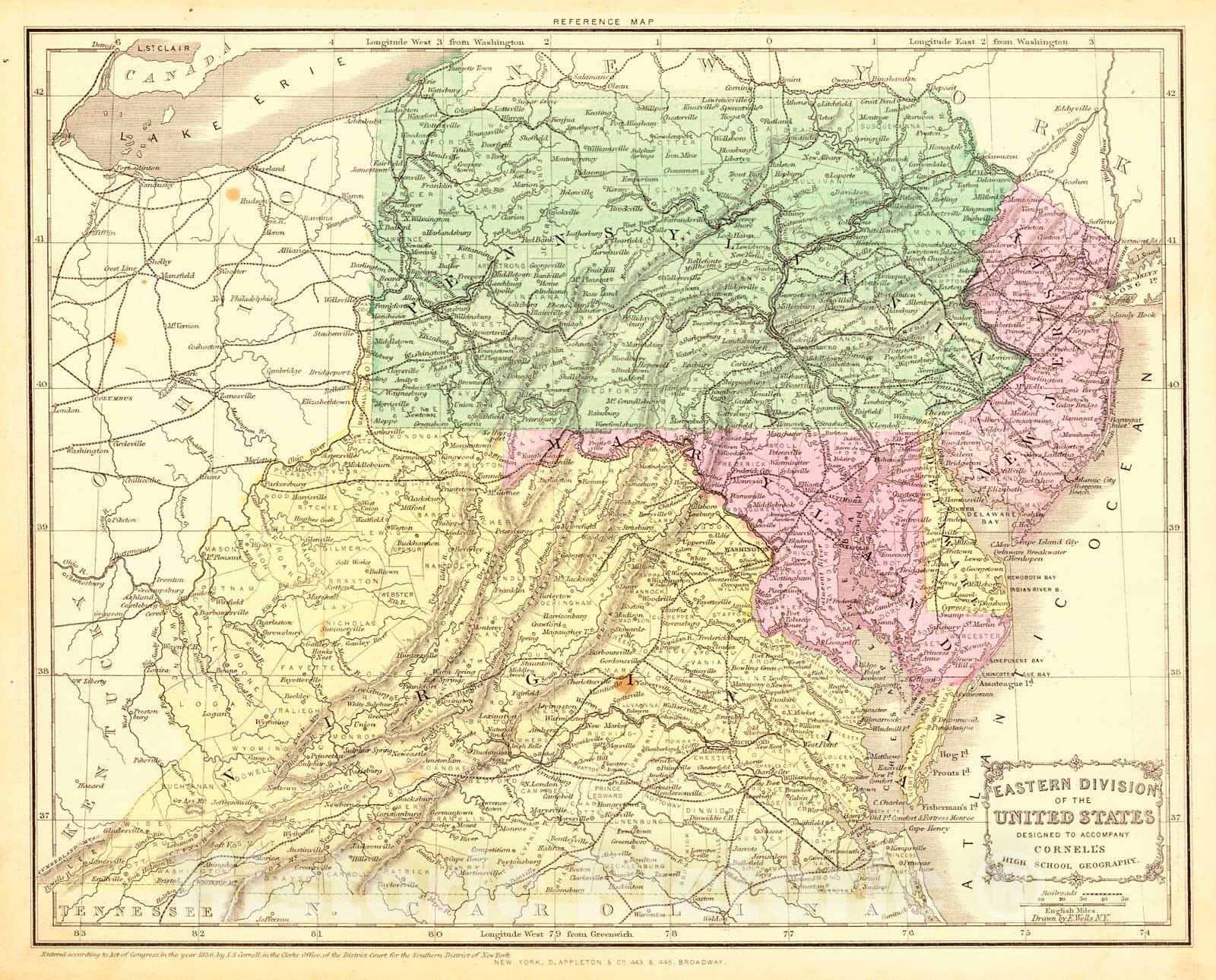 Historic Map : 1855 Eastern Division of the United States  : Vintage Wall Art