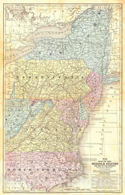 Historic Map : 1866 No. 10 Map of the Middle States and Part of the Southern : Vintage Wall Art