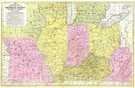 Historic Map : 1848 No. 14 Map of the Chief Part of the Western States and Part of Virginia : Vintage Wall Art