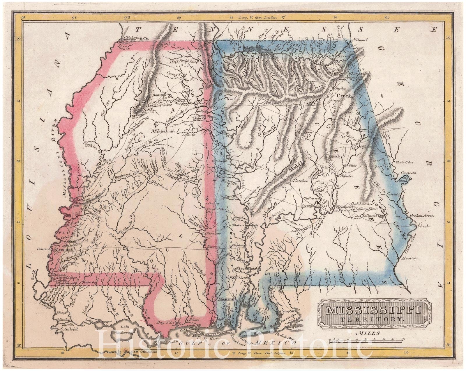 Historic Map : 1817 Mississippi Territory : Vintage Wall Art