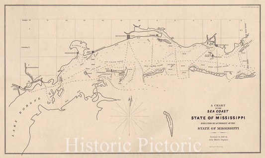 Historic Map : 1839 A Chart of the Sea Coast of the State of Mississippi : Vintage Wall Art