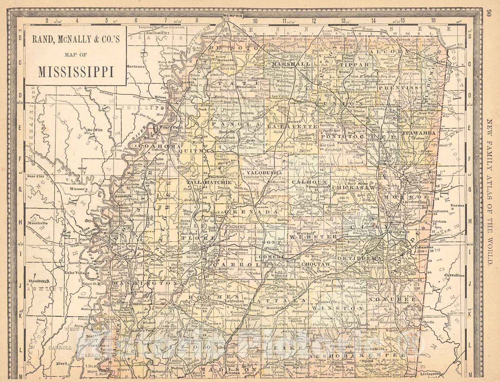 Historic Map : 1890 Map of Mississippi : Vintage Wall Art