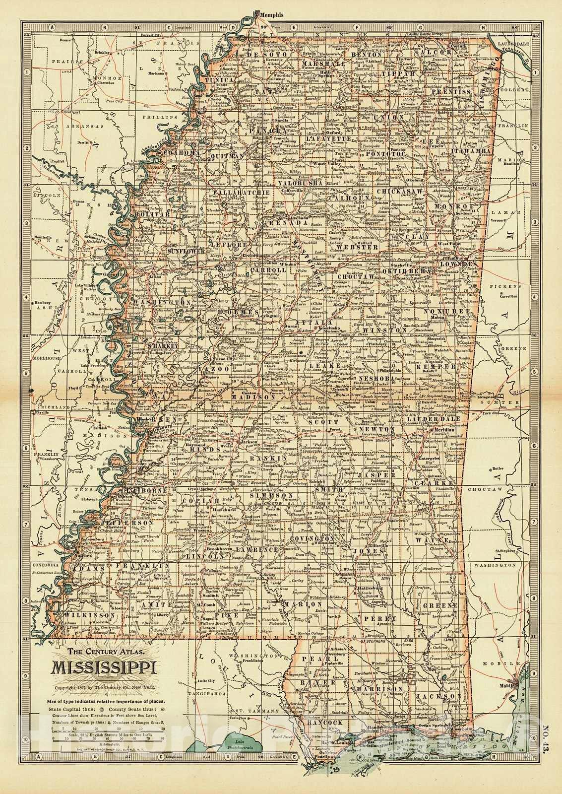 Historic Map : 1899 Mississippi : Vintage Wall Art