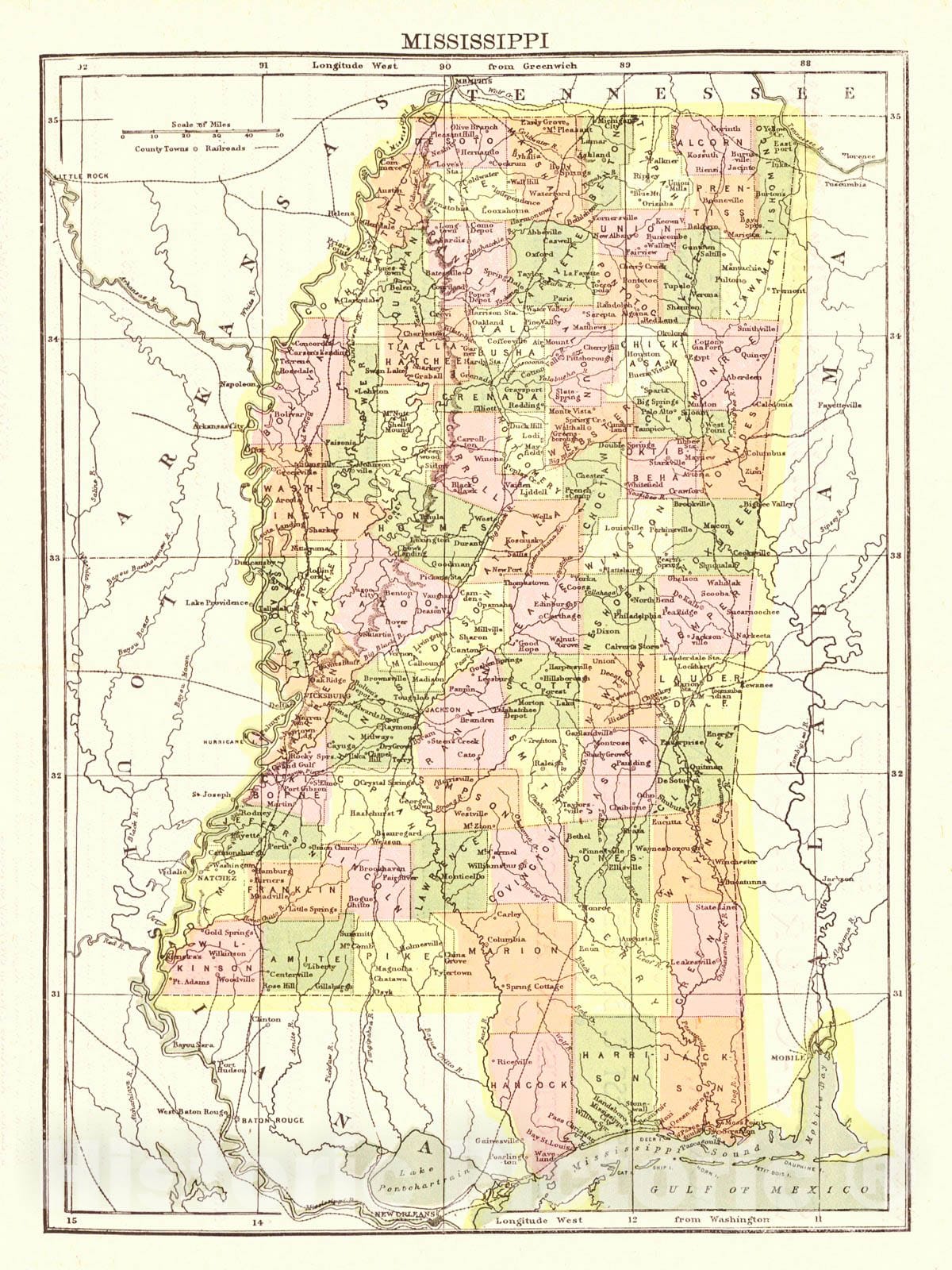 Historic Map : 1900 Mississippi : Vintage Wall Art