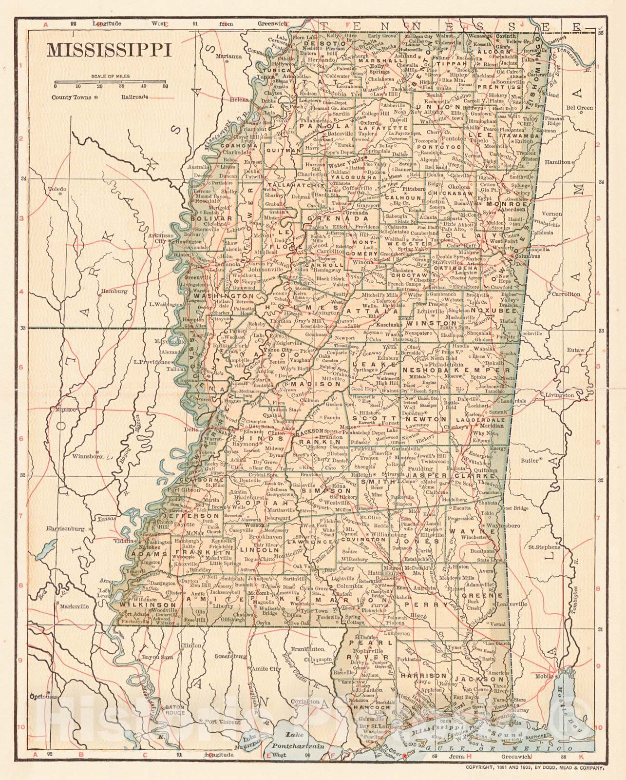 Historic Map : 1903 Mississippi : Vintage Wall Art