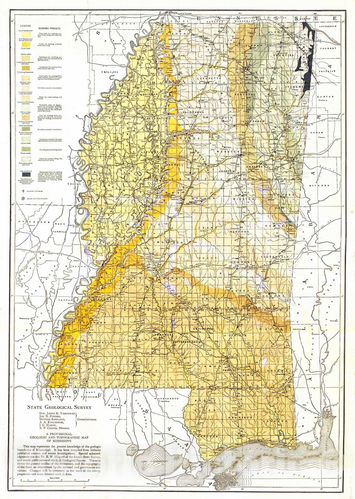 Historic Map : 1929 A Provisional Geological and Topographic Map of Mississippi : Vintage Wall Art