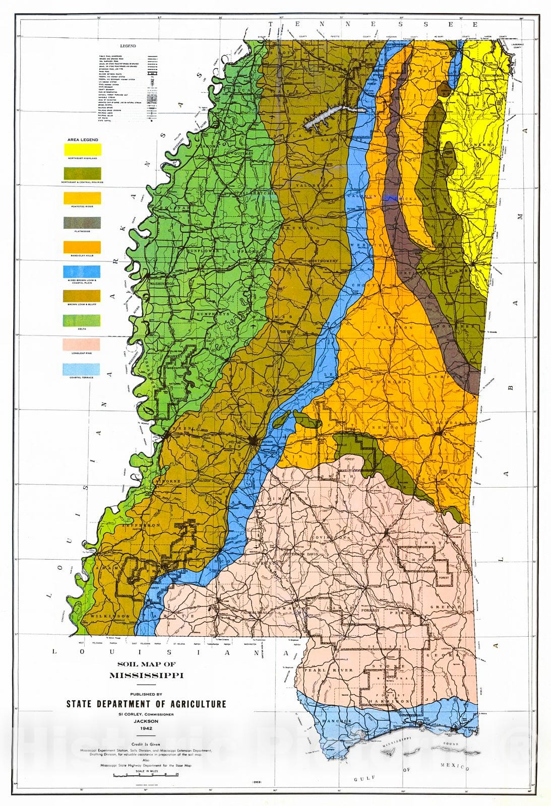 Historic Map : 1942 Soil Map of Mississippi : Vintage Wall Art