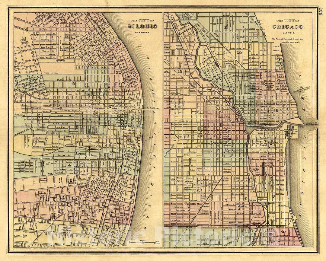 Historic Map : 1873 St. Louis, Missouri, Chicago, Illinois  : Vintage Wall Art