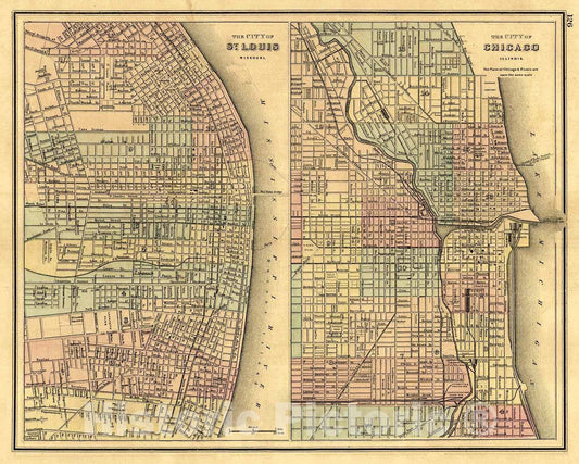 Historic Map : 1873 St. Louis, Missouri, Chicago, Illinois  : Vintage Wall Art
