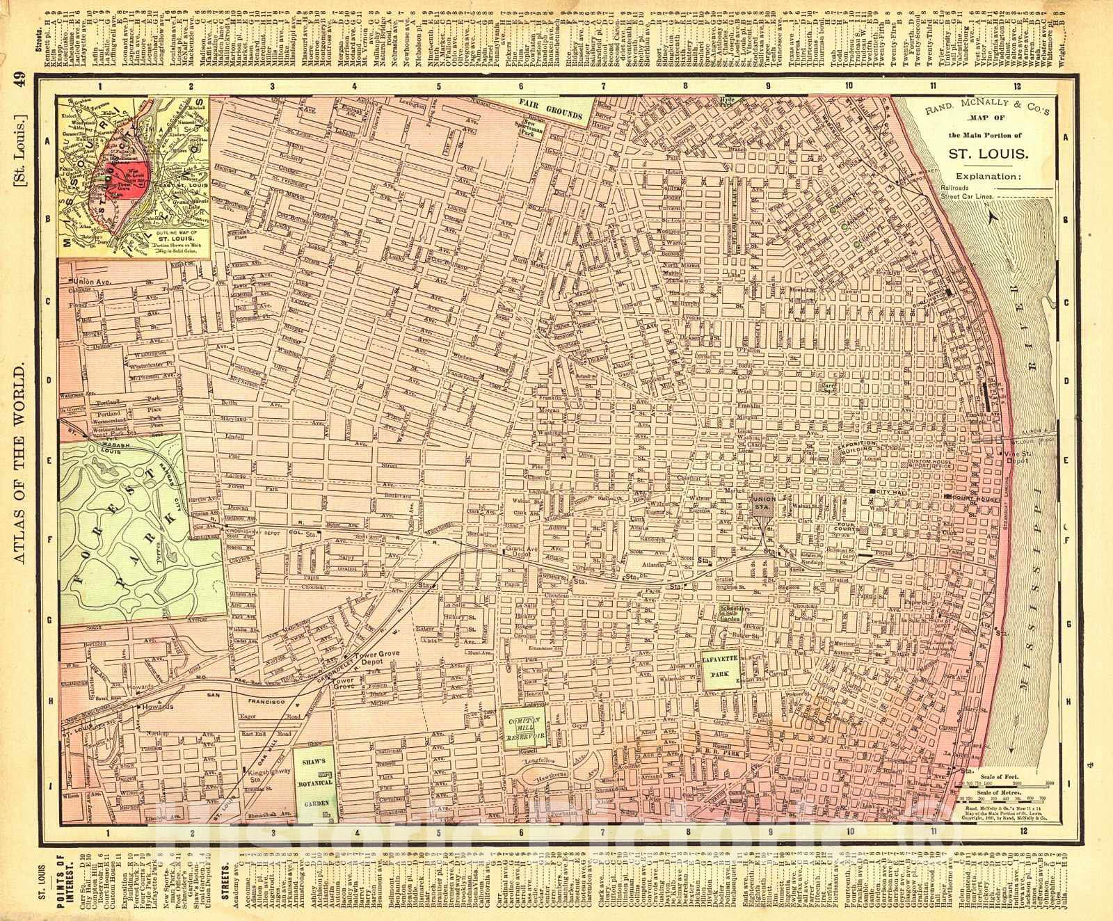 Historic Map : 1895 Map of the Main Portion of St. Louis  : Vintage Wall Art