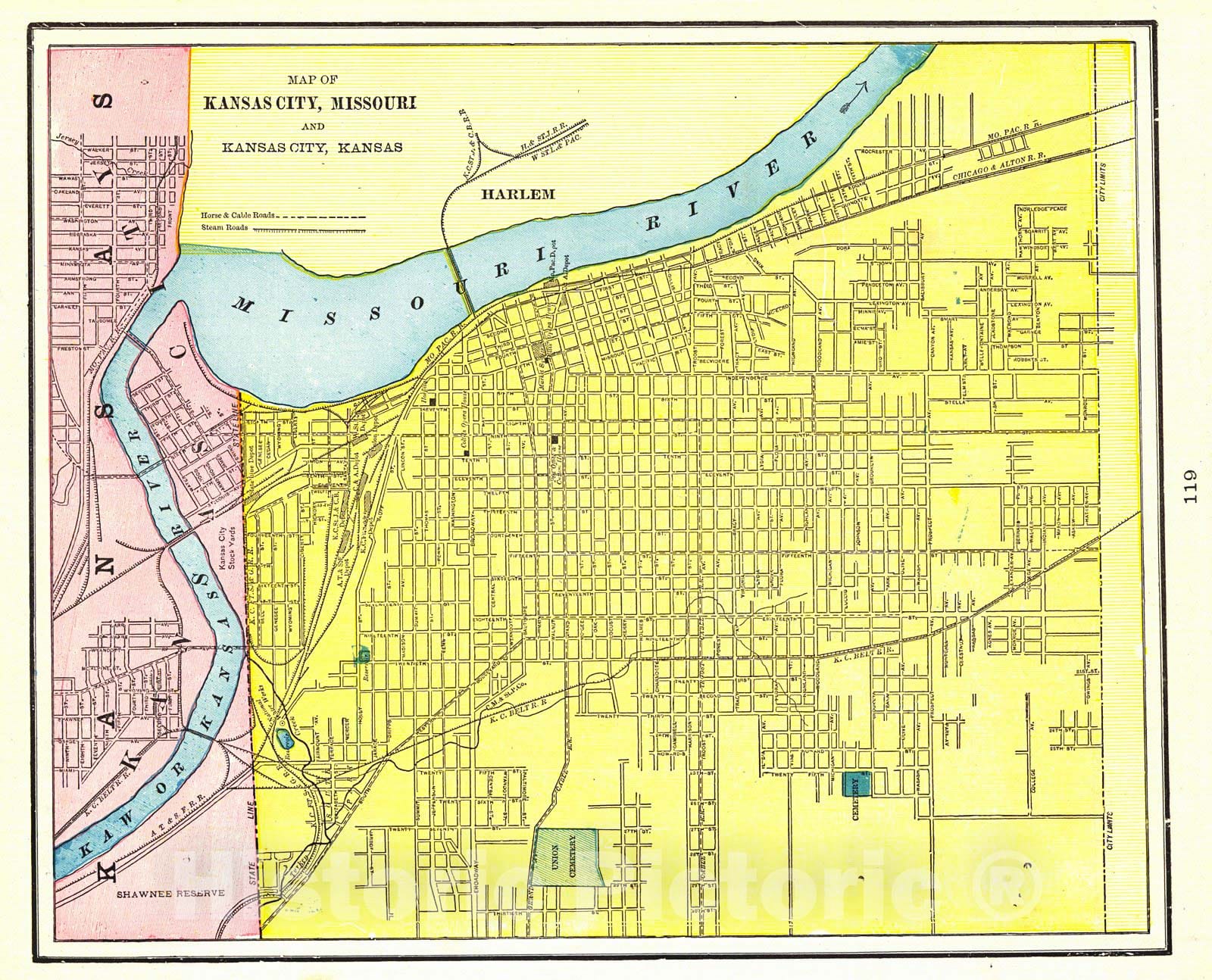 Historic Map :  Map of Kansas City, Missouri  and Kansas City, Kansas, 1898 : Vintage Wall Art