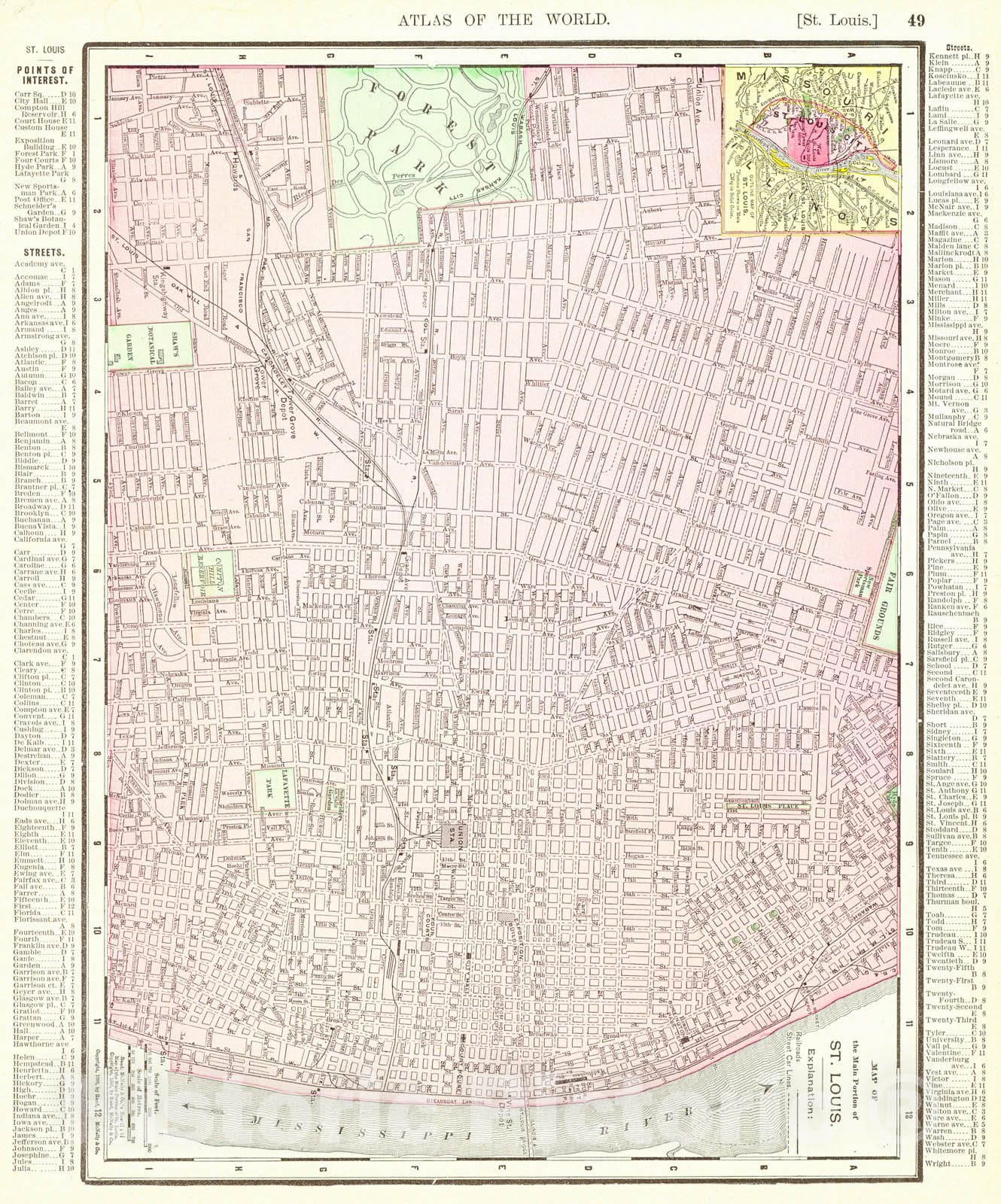 Historic Map : 1898 Map of the Main Portion of St. Louis  : Vintage Wall Art