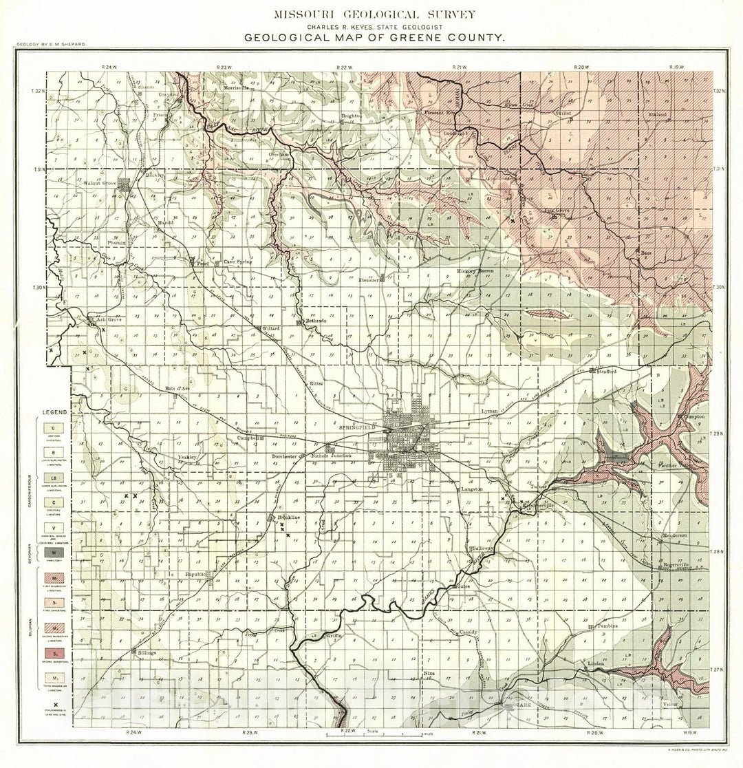Historic Map : 1898 Geological Map of Greene County : Vintage Wall Art