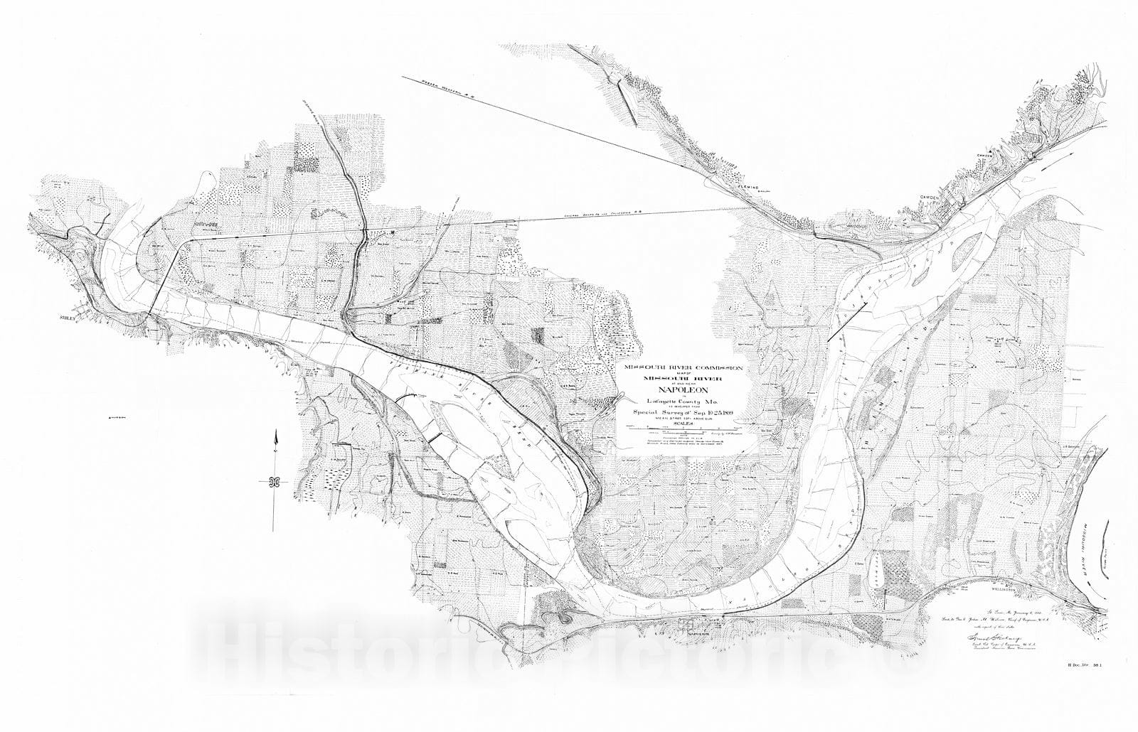 Historic Map : 1899 Map of Missouri River at and near Napoleon in Lafayette County, Mo. : Vintage Wall Art