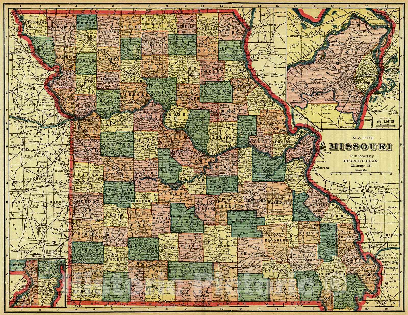Historic Map : 1907 Map of Missouri : Vintage Wall Art