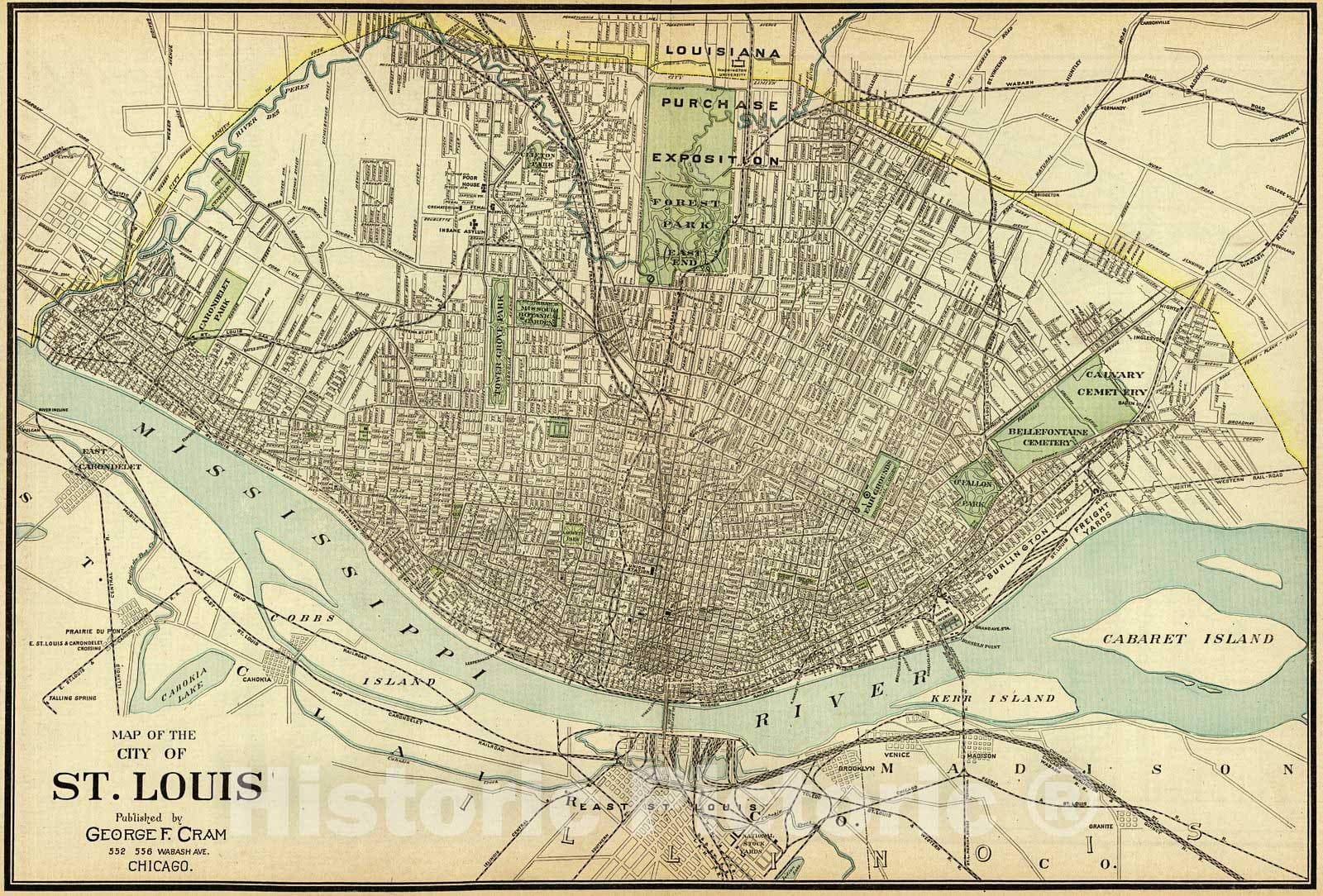 Historic Map : 1907 Map of the City of St. Louis : Vintage Wall Art