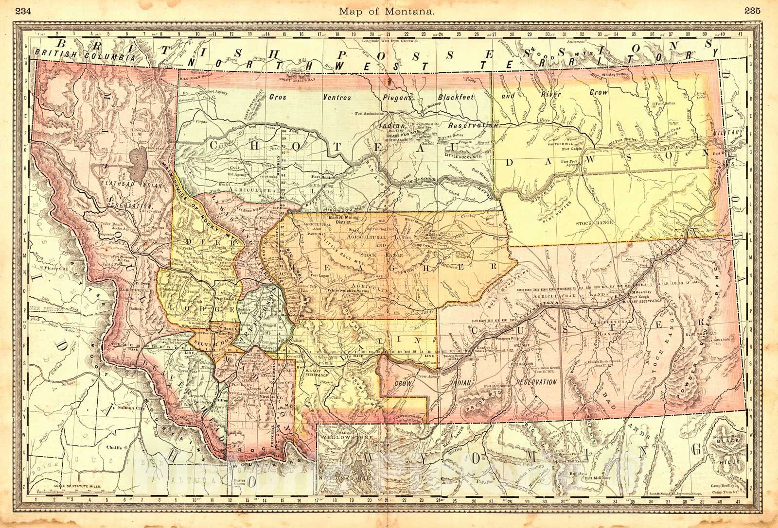 Historic Map : 1883 Map of Montana : Vintage Wall Art