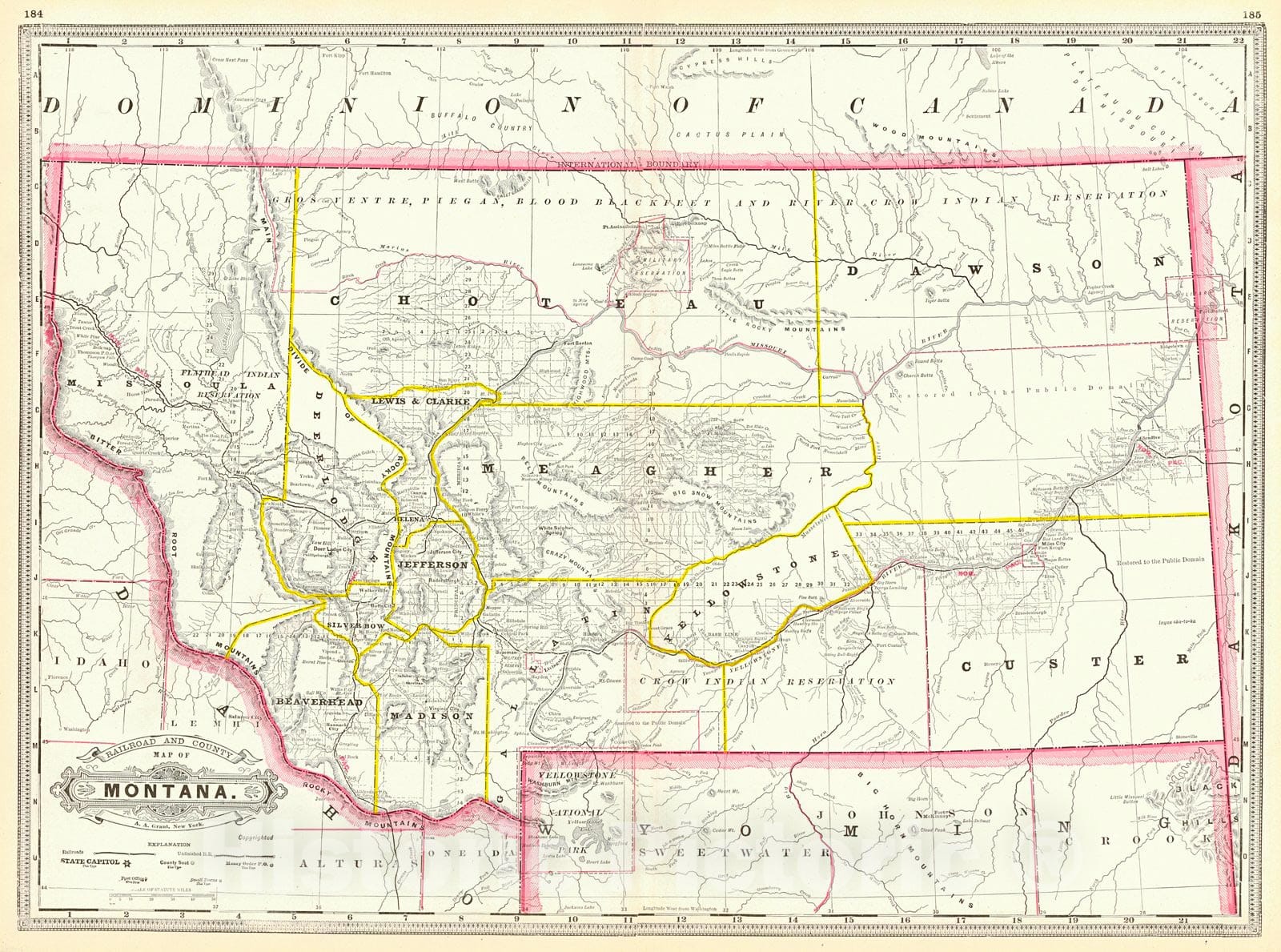 Historic Map : 1887 Railroad and County Map of Montana : Vintage Wall Art