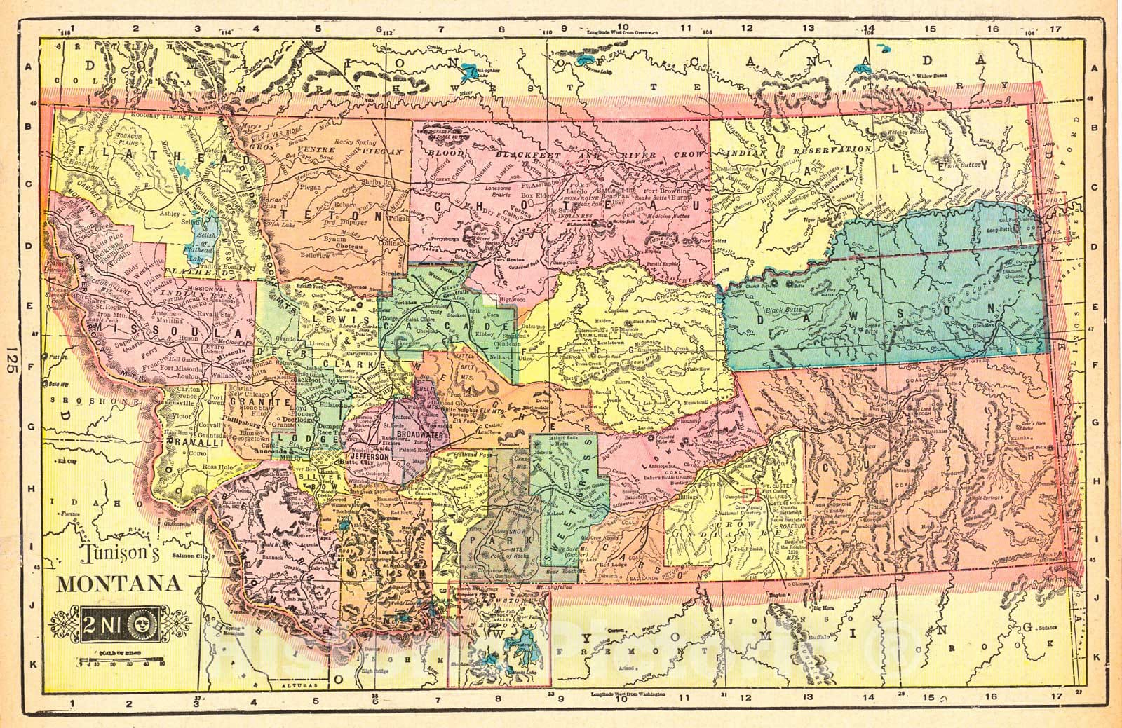 Historic Map : 1890 Tunison's Montana : Vintage Wall Art
