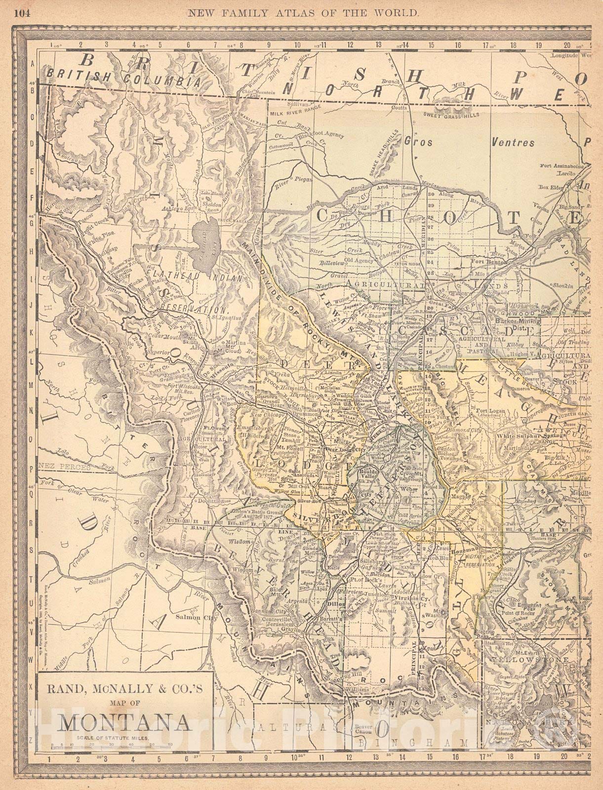 Historic Map : 1890 Map of Montana : Vintage Wall Art