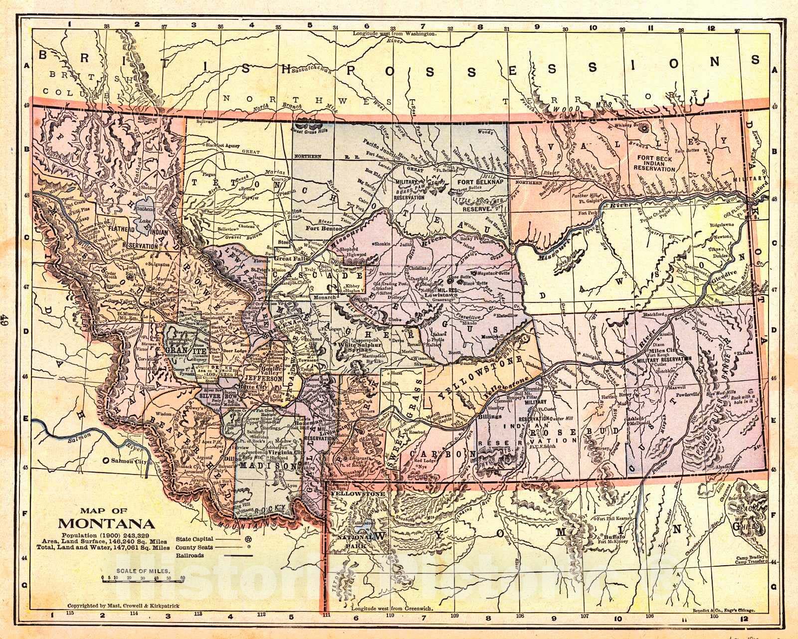 Historic Map : 1902 Map of Montana : Vintage Wall Art