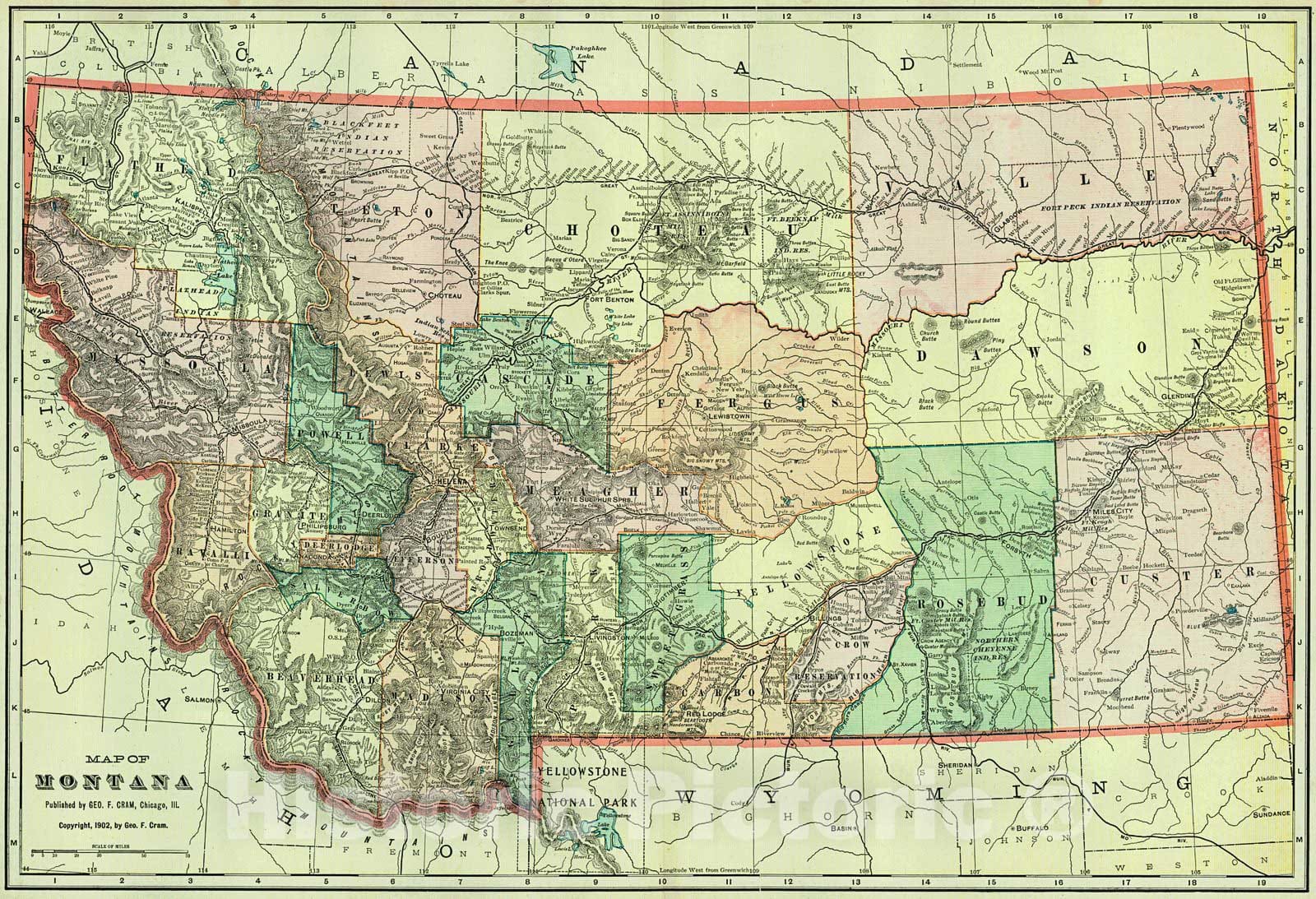 Historic Map : 1903 Map of Montana : Vintage Wall Art