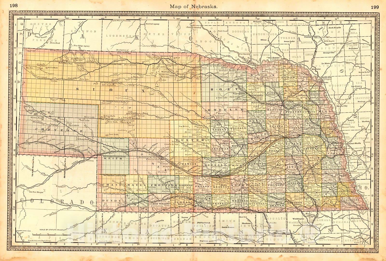 Historic Map : 1883 Map of Nebraska : Vintage Wall Art