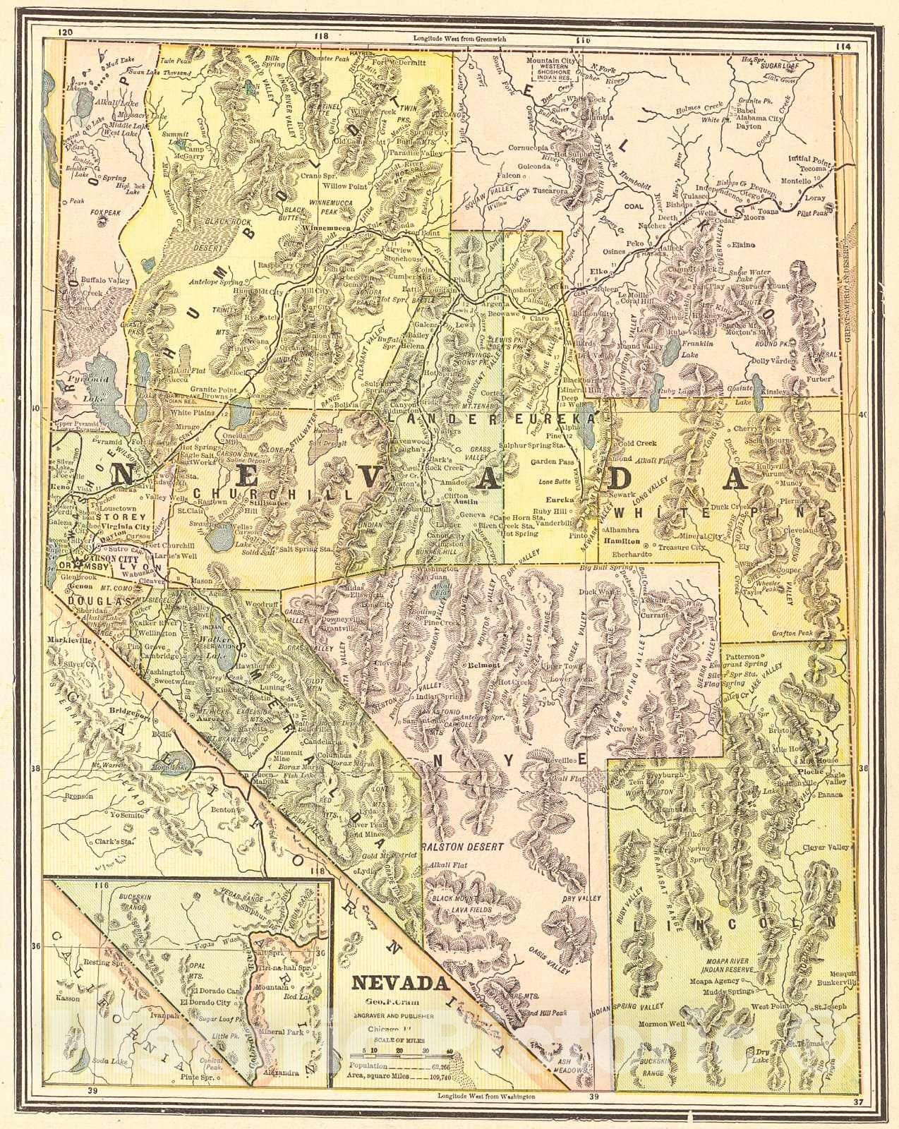 Historic Map : 1887 Nevada : Vintage Wall Art