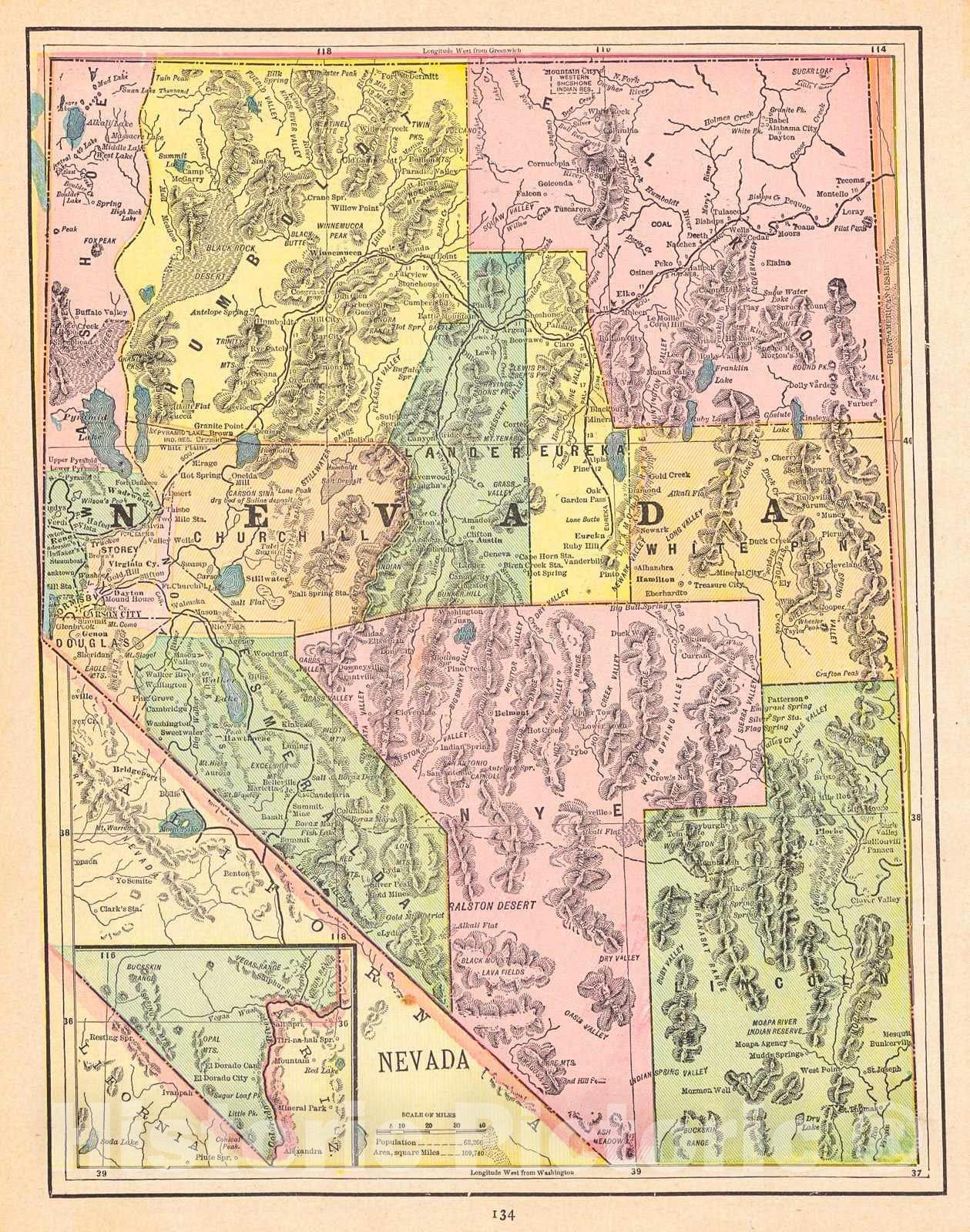 Historic Map : 1892 Nevada : Vintage Wall Art