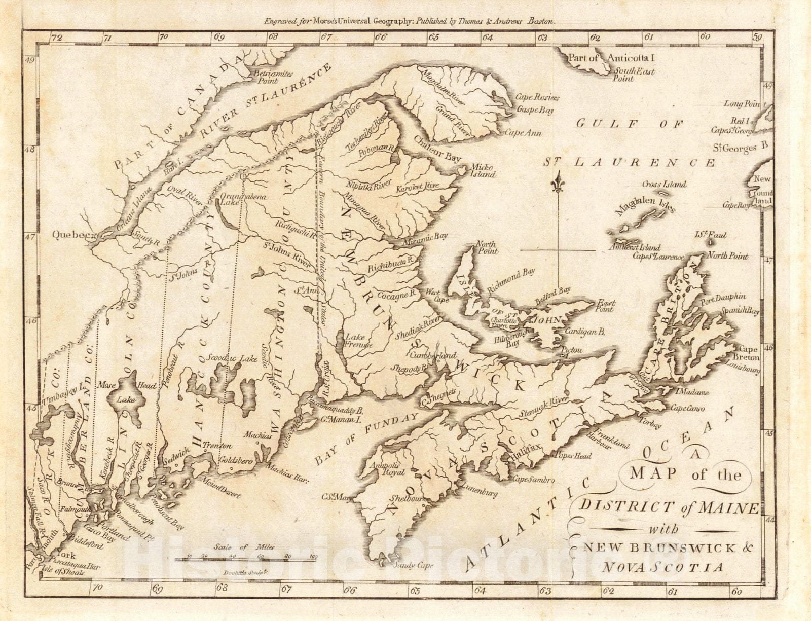 Historic Map : 1796 A Map of the District of Maine with New Brunsmick & Nova Scotia : Vintage Wall Art