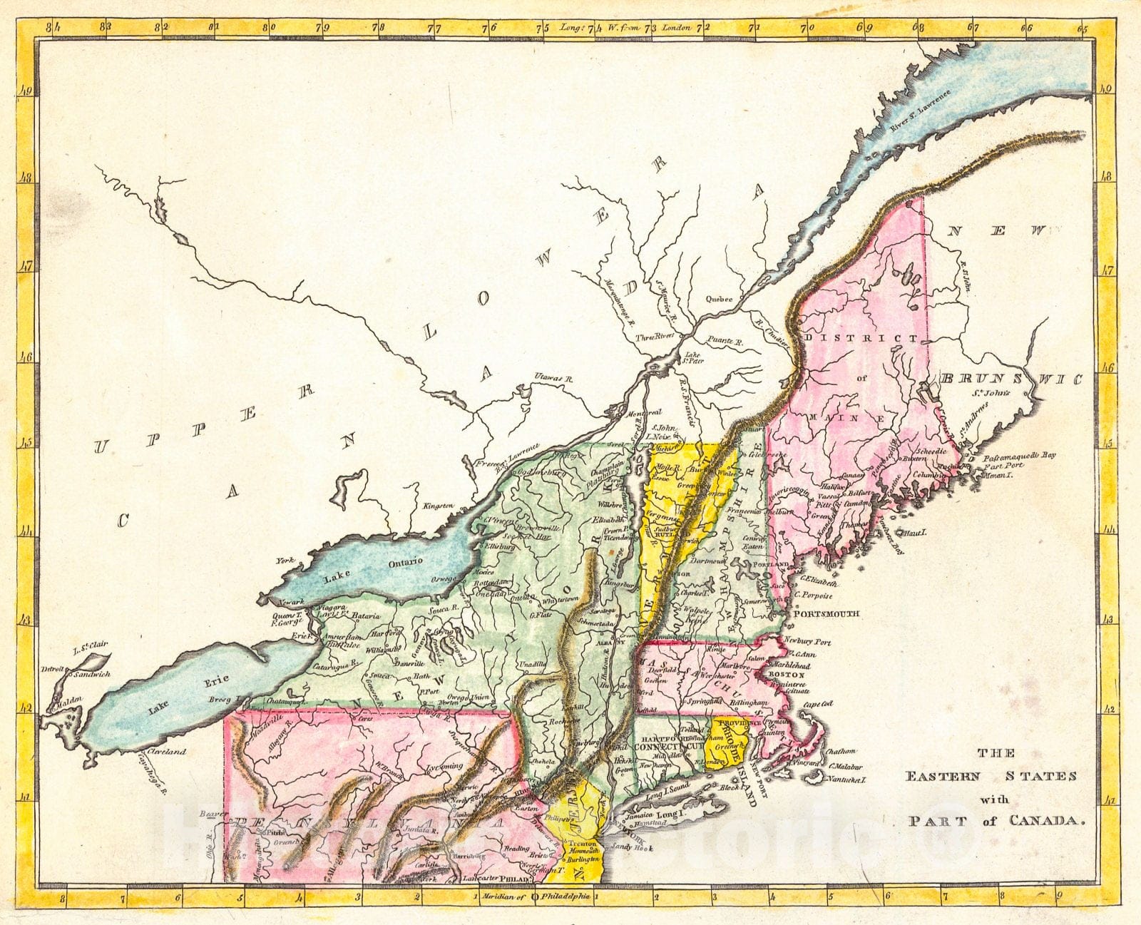 Historic Map : 1814 The United States with Part of Canda  : Vintage Wall Art