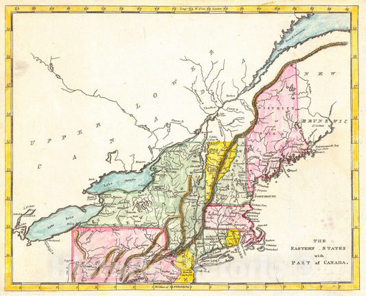 Historic Map : 1814 The United States with Part of Canda  : Vintage Wall Art