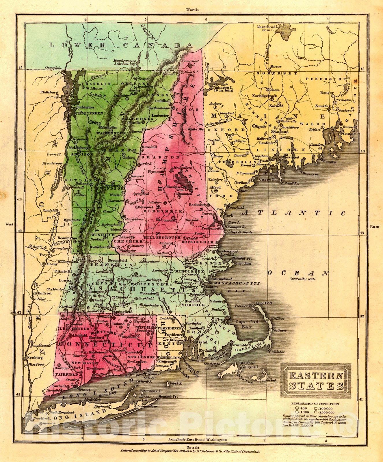 Historic Map : 1837 Eastern States : Vintage Wall Art