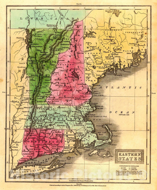 Historic Map : 1837 Eastern States : Vintage Wall Art