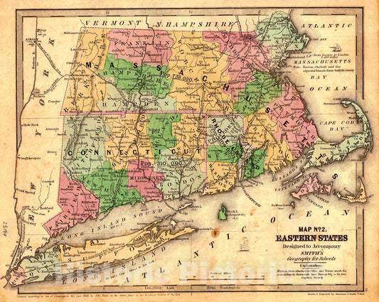 Historic Map : 1844 Map 2 of Eastern States : Vintage Wall Art