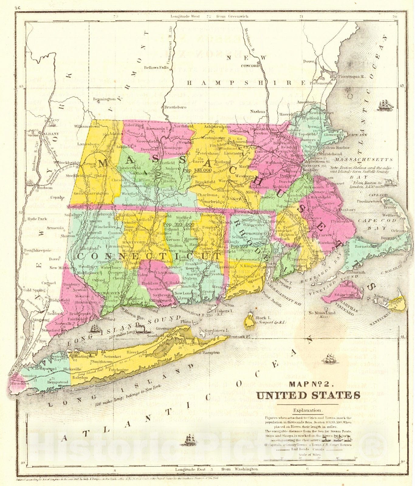 Historic Map : 1847 Map No. 2 United States : Vintage Wall Art