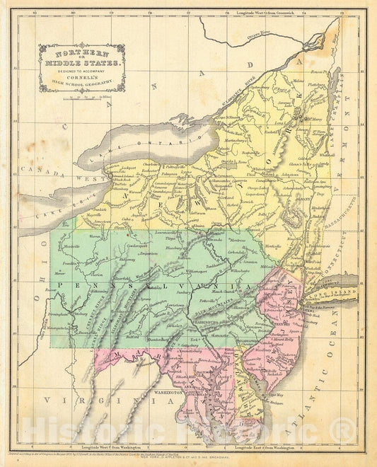 Historic Map : 1855 Northern or Middle States : Vintage Wall Art