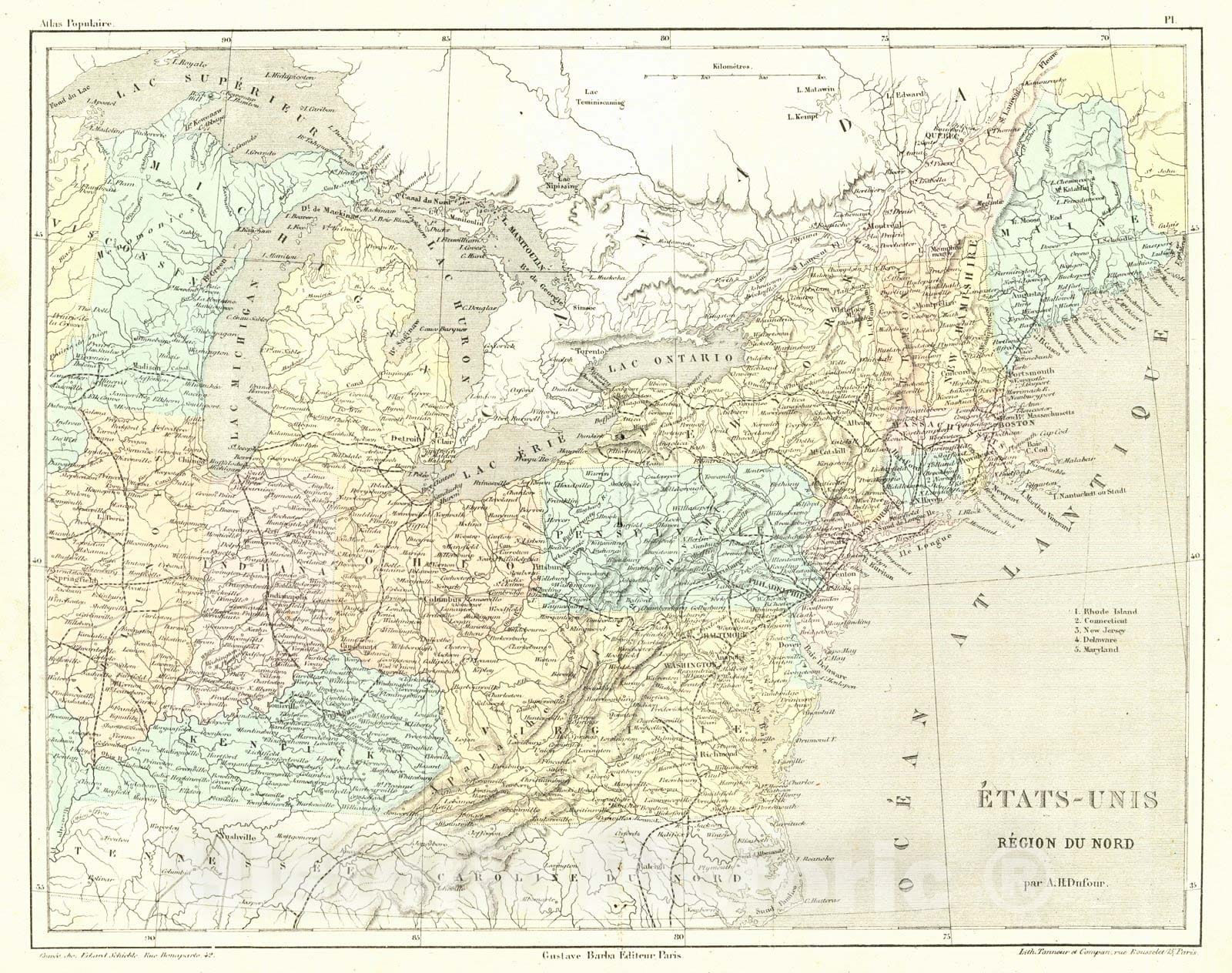 Historic Map : 1856 Etats-Unis Region du Nord : Vintage Wall Art