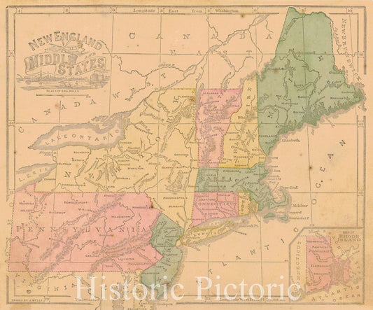 Historic Map : 1860 New England & Middle States : Vintage Wall Art