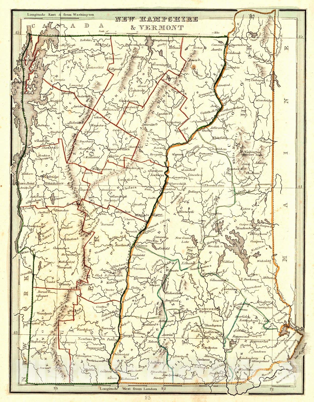 Historic Map : 1835 New Hampshire and Vermont : Vintage Wall Art
