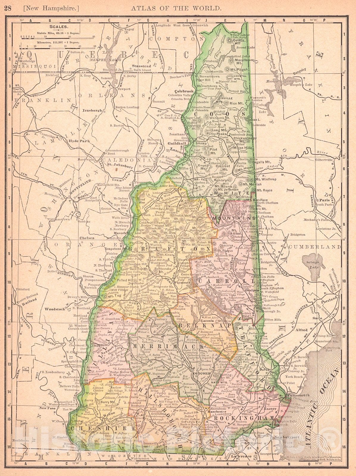Historic Map : 1893 New Hampshire : Vintage Wall Art