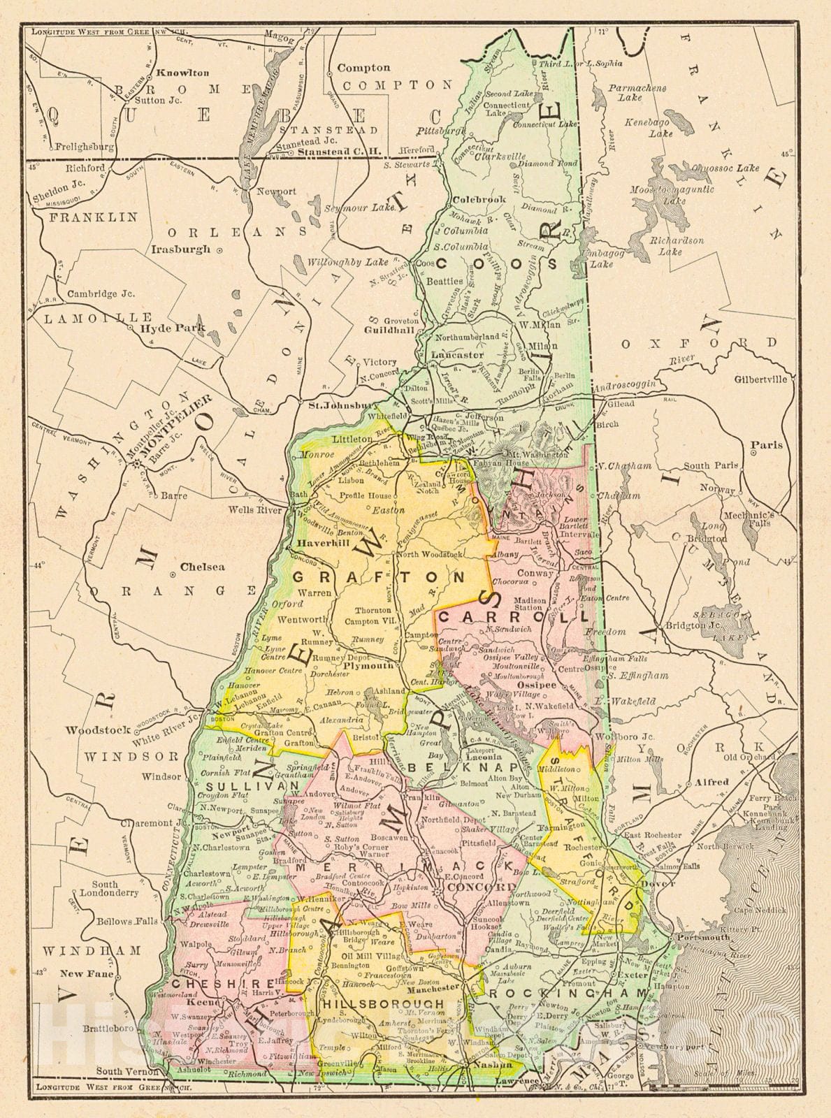 Historic Map : 1895 New Hampshire : Vintage Wall Art